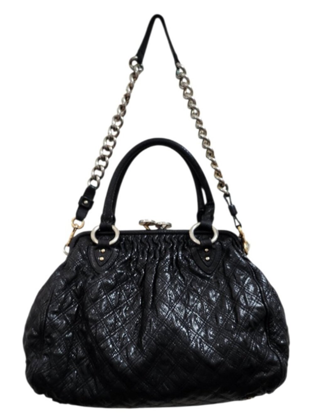 Marc Jacobs Rare Vintage Reptile Embossed Leather Bag Black Chain Strap Satchel - Picture 2 of 16